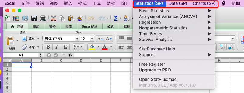 Mac Excel 2011: StatPlus 6